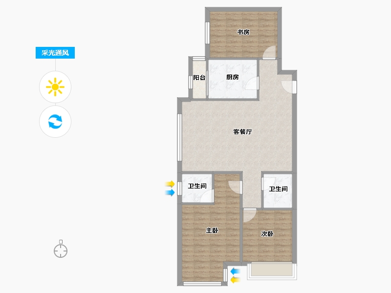 天津-天津市-富力又一城合茂园22号楼,合茂园23号楼,合茂园21号楼,合茂园1号楼,合茂园2号楼-90.42-户型库-采光通风