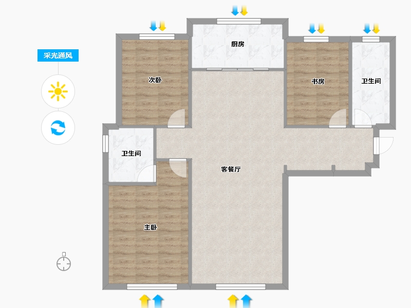 天津-天津市-融创星耀五洲枫情阳光城162号楼建面125m²-100.00-户型库-采光通风