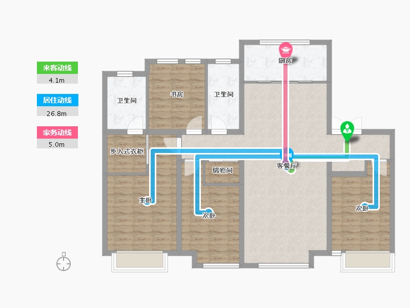 天津-天津市-富力又一城合茂园6号楼,合茂园10号楼合居园8号楼,建面171m²-120.49-户型库-动静线