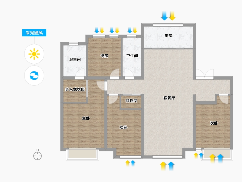 天津-天津市-富力又一城合茂园6号楼,合茂园10号楼合居园8号楼,建面171m²-120.49-户型库-采光通风