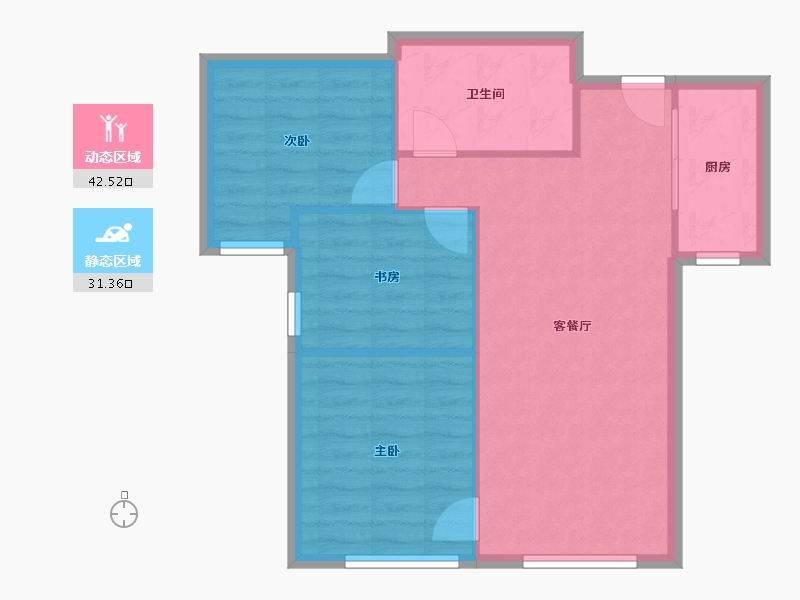 天津-天津市-融创星耀五洲澜海庄园20号楼,澜海庄园21号楼,澜海庄园22号楼,枫情阳光城161号楼-67.30-户型库-动静分区