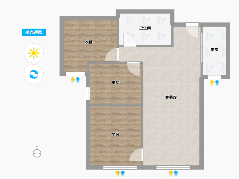 天津-天津市-融创星耀五洲澜海庄园20号楼,澜海庄园21号楼,澜海庄园22号楼,枫情阳光城161号楼-67.30-户型库-采光通风