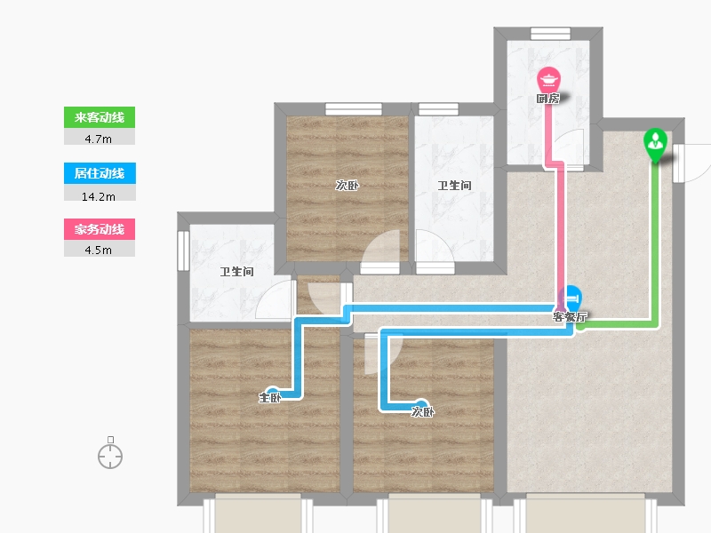 天津-天津市-融创星耀五洲鹭洲湾14号楼,鹭洲湾15号楼,鹭洲湾16号楼建面106m²-68.07-户型库-动静线