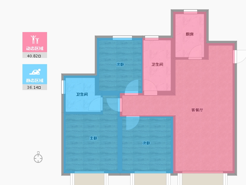 天津-天津市-融创星耀五洲鹭洲湾14号楼,鹭洲湾15号楼,鹭洲湾16号楼建面106m²-68.07-户型库-动静分区