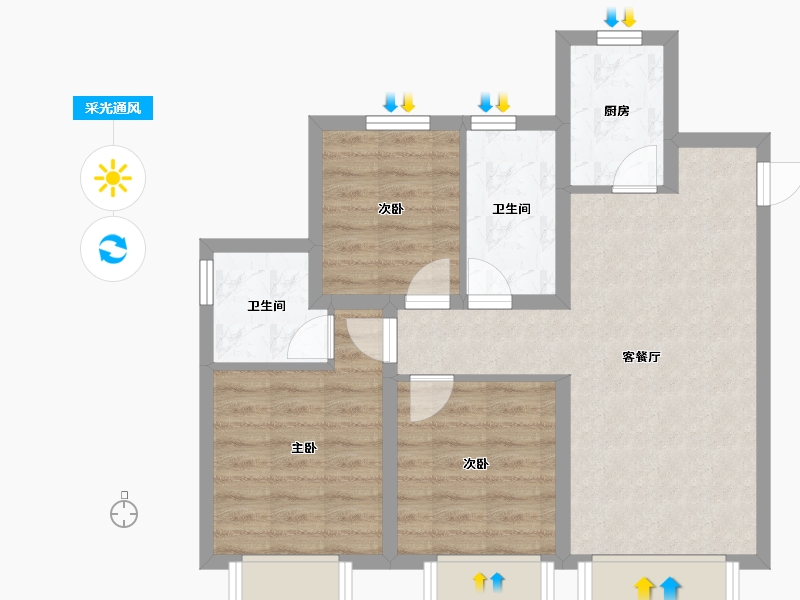 天津-天津市-融创星耀五洲鹭洲湾14号楼,鹭洲湾15号楼,鹭洲湾16号楼建面106m²-68.07-户型库-采光通风