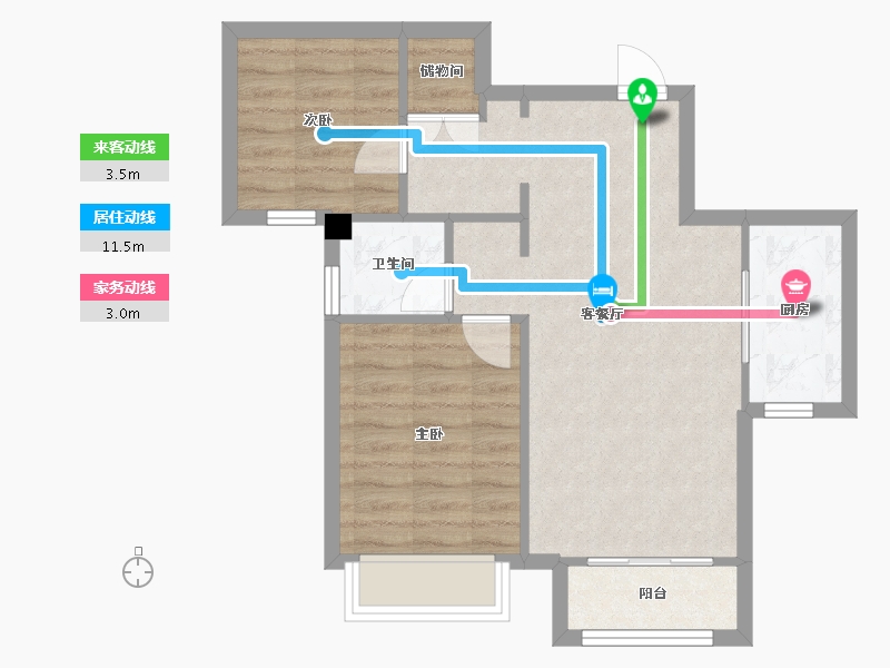 天津-天津市-华远景瑞海蓝城领悦城1栋建面88m²-59.59-户型库-动静线