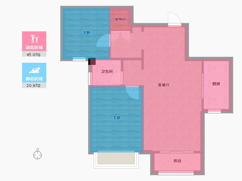 天津-天津市-华远景瑞海蓝城领悦城1栋建面88m²-59.59-户型库-动静分区