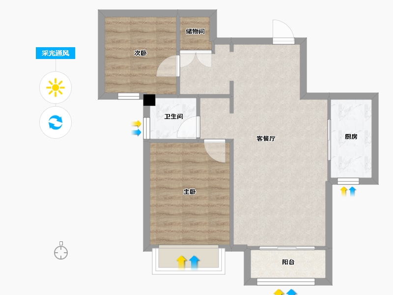 天津-天津市-华远景瑞海蓝城领悦城1栋建面88m²-59.59-户型库-采光通风