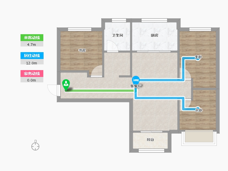 天津-天津市-华远景瑞海蓝城领悦城19栋,建面96m²-65.29-户型库-动静线