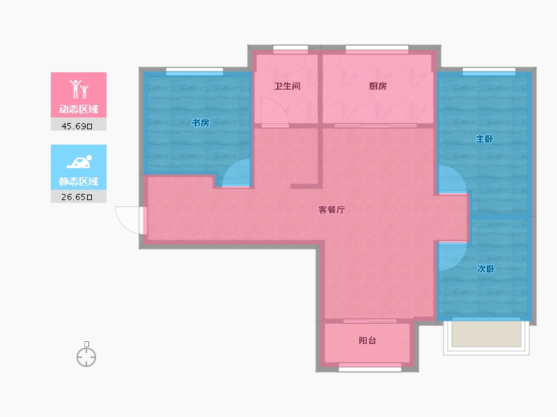 天津-天津市-华远景瑞海蓝城领悦城19栋,建面96m²-65.29-户型库-动静分区