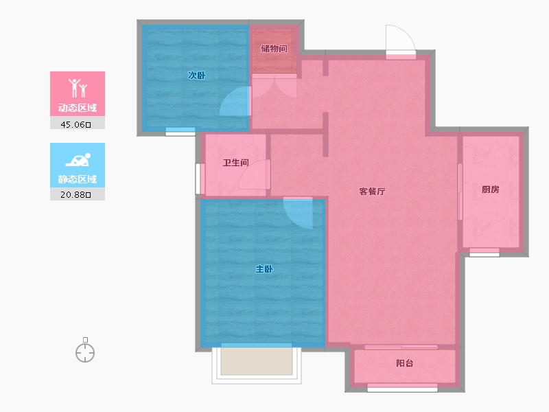 天津-天津市-华远景瑞海蓝城领悦城1栋,领悦城2栋,建面86m²-59.58-户型库-动静分区