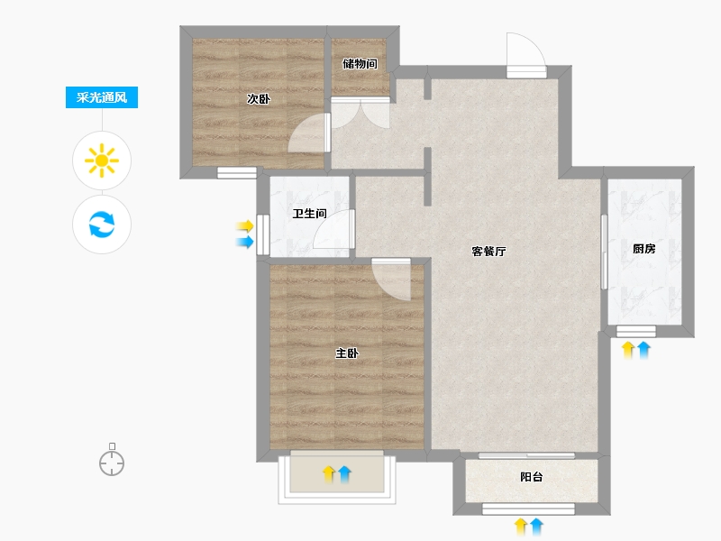 天津-天津市-华远景瑞海蓝城领悦城1栋,领悦城2栋,建面86m²-59.58-户型库-采光通风