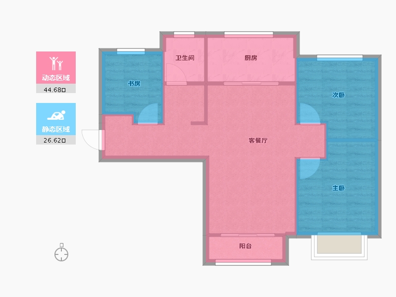 天津-天津市-华远景瑞海蓝城领悦城1栋,领悦城2栋,建面92m²-64.41-户型库-动静分区