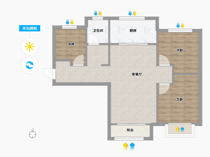 天津-天津市-华远景瑞海蓝城领悦城1栋,领悦城2栋,建面92m²-64.41-户型库-采光通风