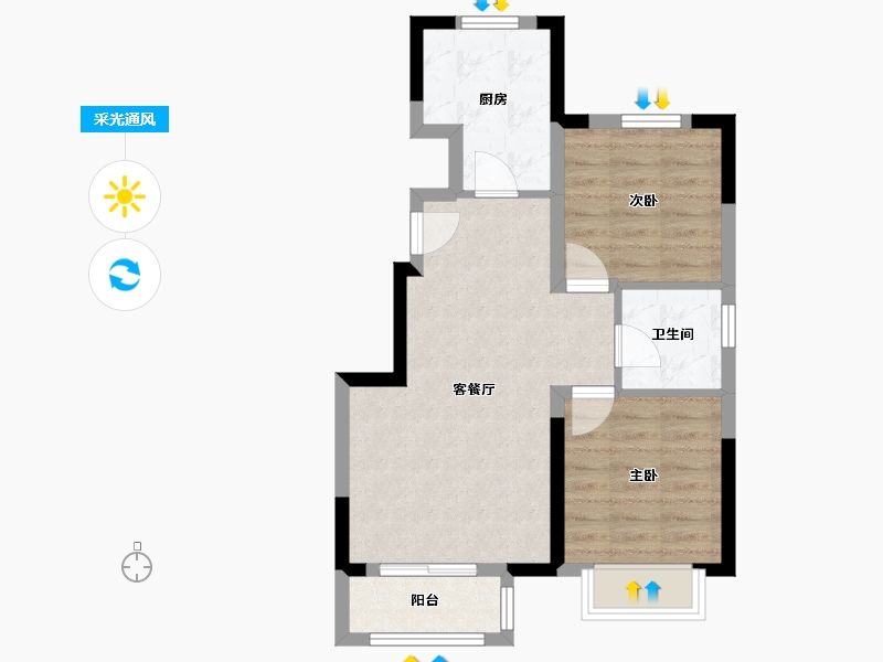 天津-天津市-和泓葛沽湾首府南苑8栋,7号楼建面72m²-57.60-户型库-采光通风