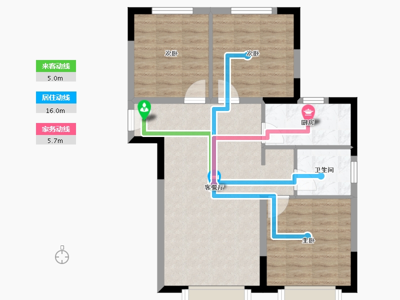 天津-天津市-和泓葛沽湾首府建面88m²-65.84-户型库-动静线