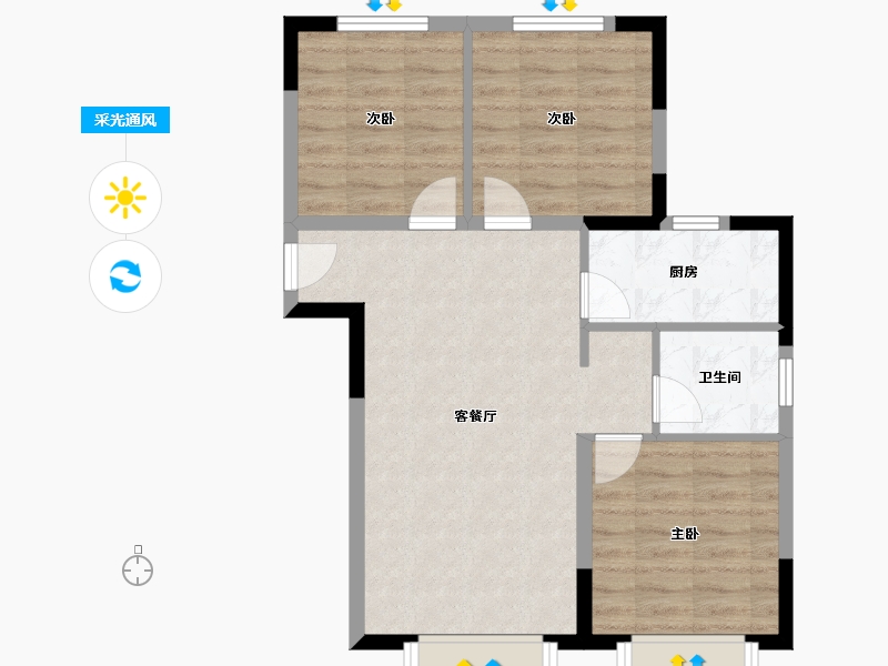 天津-天津市-和泓葛沽湾首府建面88m²-65.84-户型库-采光通风