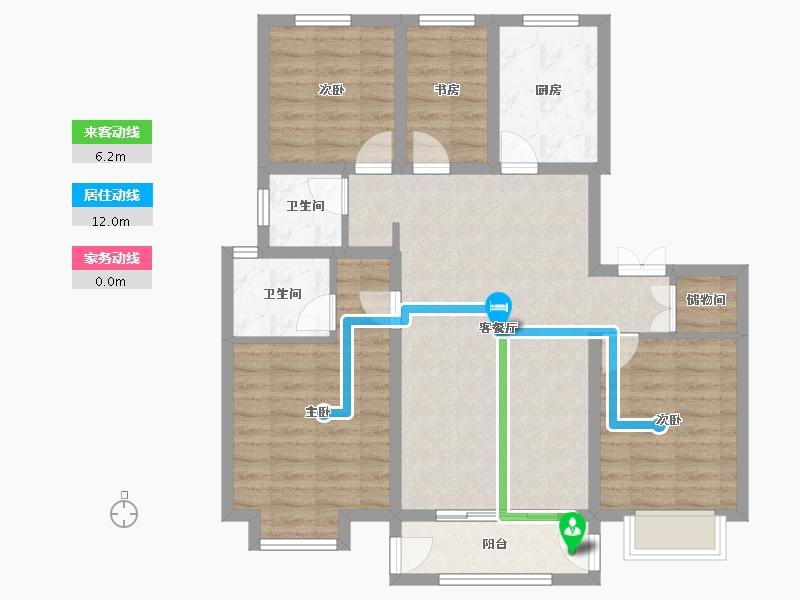 天津-天津市-中建城崇和湾14号楼,崇和湾6号楼建面130m²-94.43-户型库-动静线