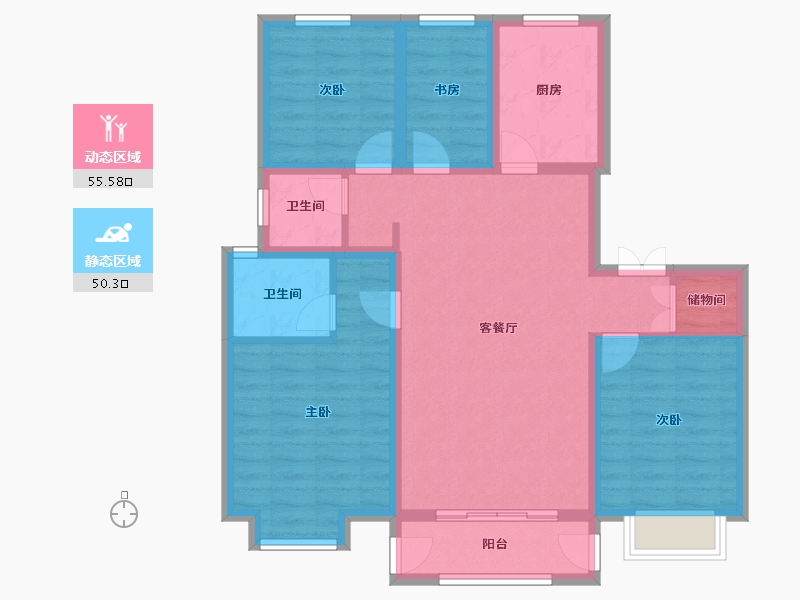 天津-天津市-中建城崇和湾14号楼,崇和湾6号楼建面130m²-94.43-户型库-动静分区