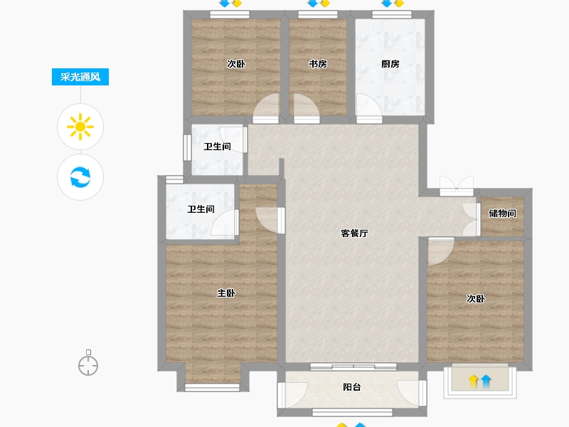 天津-天津市-中建城崇和湾14号楼,崇和湾6号楼建面130m²-94.43-户型库-采光通风