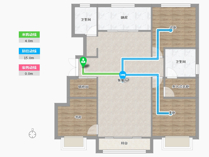 天津-天津市-龙湖九里晴川天璞苑1号楼,天颐苑1号楼,天璞苑7号楼建面125m²-97.95-户型库-动静线