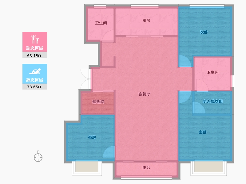 天津-天津市-龙湖九里晴川天璞苑1号楼,天颐苑1号楼,天璞苑7号楼建面125m²-97.95-户型库-动静分区