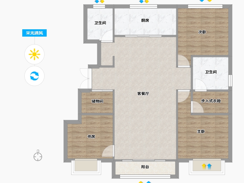 天津-天津市-龙湖九里晴川天璞苑1号楼,天颐苑1号楼,天璞苑7号楼建面125m²-97.95-户型库-采光通风