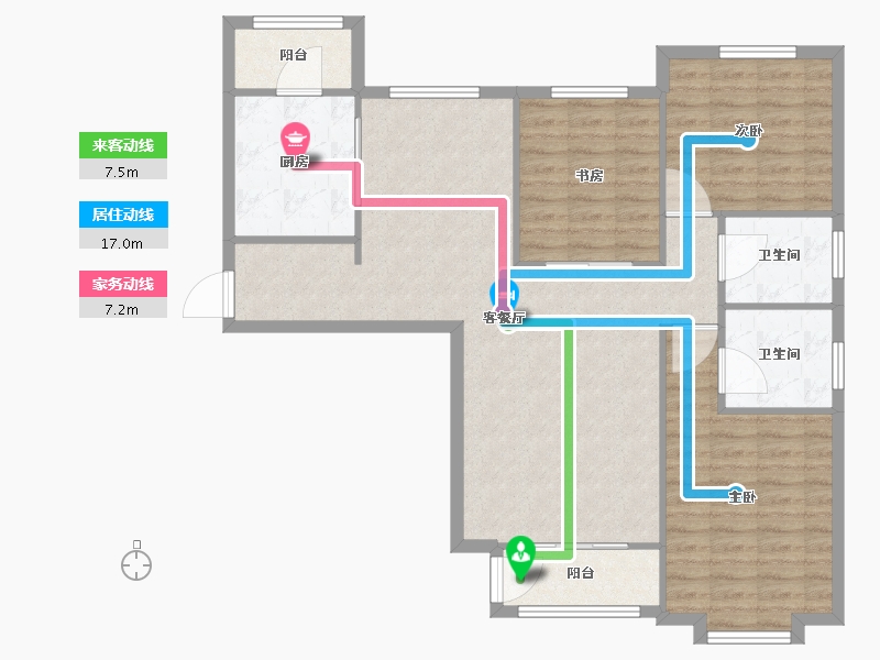 天津-天津市-津门熙湖33号楼建面129m²-103.20-户型库-动静线