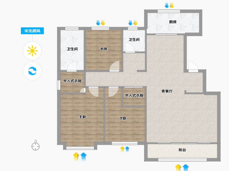 天津-天津市-世茂璀璨公园72号楼,73号楼建面142m²-111.40-户型库-采光通风