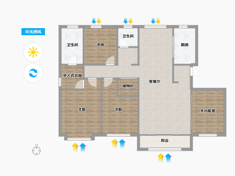 天津-天津市-世茂璀璨公园72号楼,73号楼,63号楼建面158m²-123.97-户型库-采光通风