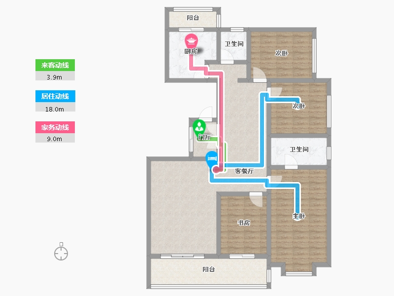 天津-天津市-听海蓝珊建面175m²-127.45-户型库-动静线