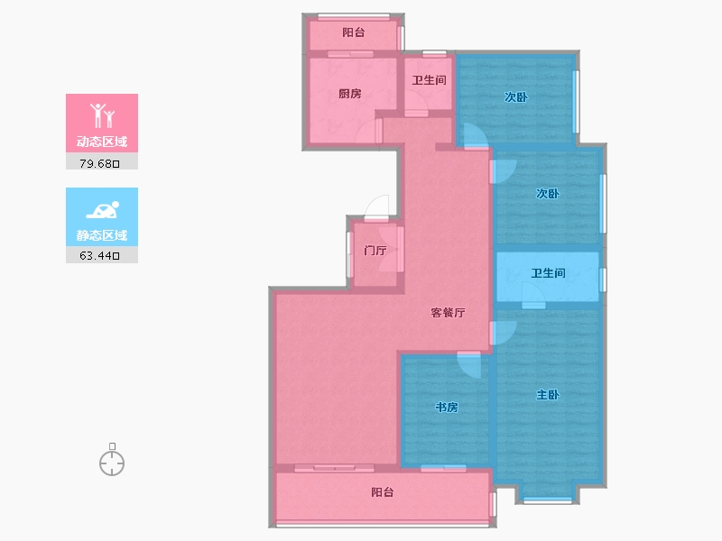 天津-天津市-听海蓝珊建面175m²-127.45-户型库-动静分区