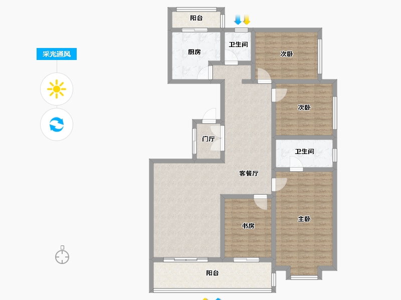 天津-天津市-听海蓝珊建面175m²-127.45-户型库-采光通风