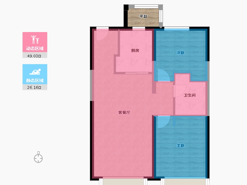 天津-天津市-万科滨海大都会观涛苑1,2,6,7,8号楼88m²-70.28-户型库-动静分区