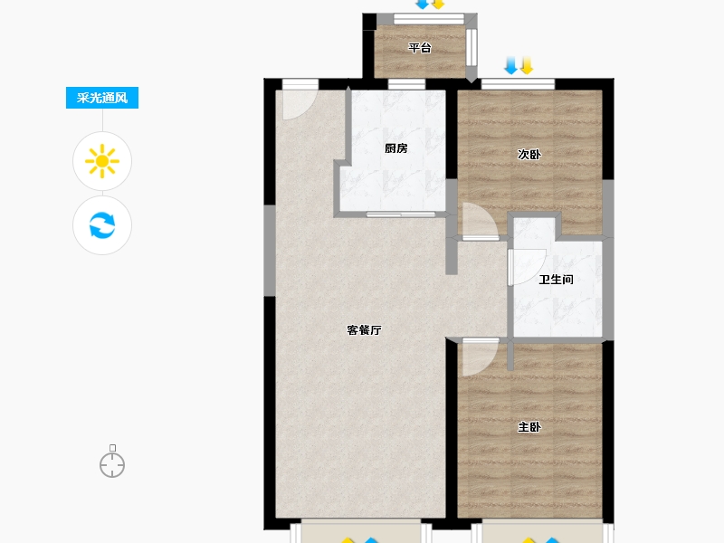 天津-天津市-万科滨海大都会观涛苑1,2,6,7,8号楼88m²-70.28-户型库-采光通风