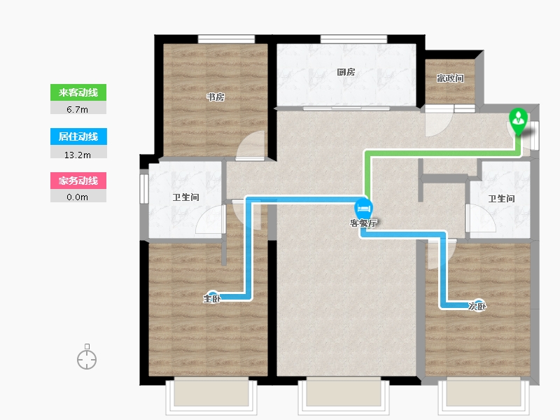 天津-天津市-万科滨海大都会观景轩2号楼,观景轩6号楼,观景轩1号楼,观景轩8号楼建面114m²-91.08-户型库-动静线