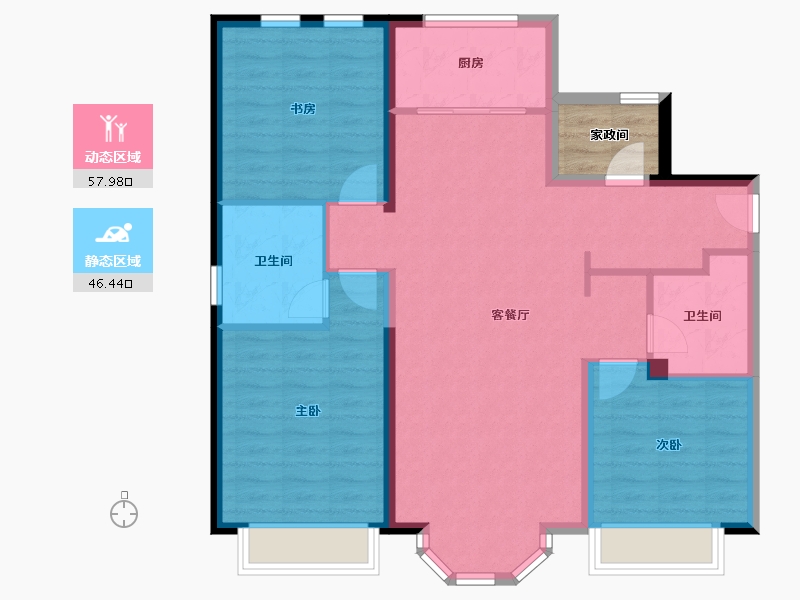 天津-天津市-万科滨海大都会观文轩1号楼,观文轩3号楼建面122m²-97.48-户型库-动静分区