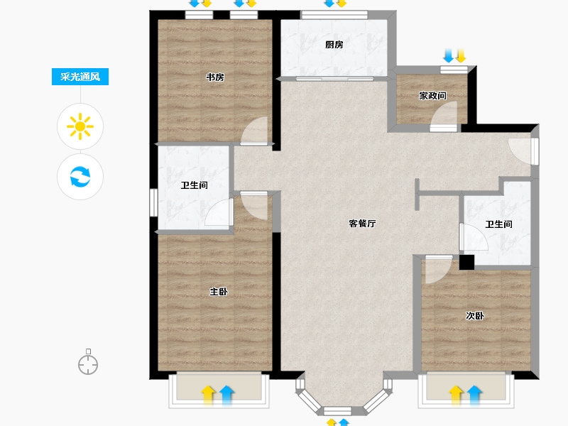 天津-天津市-万科滨海大都会观文轩1号楼,观文轩3号楼建面122m²-97.48-户型库-采光通风