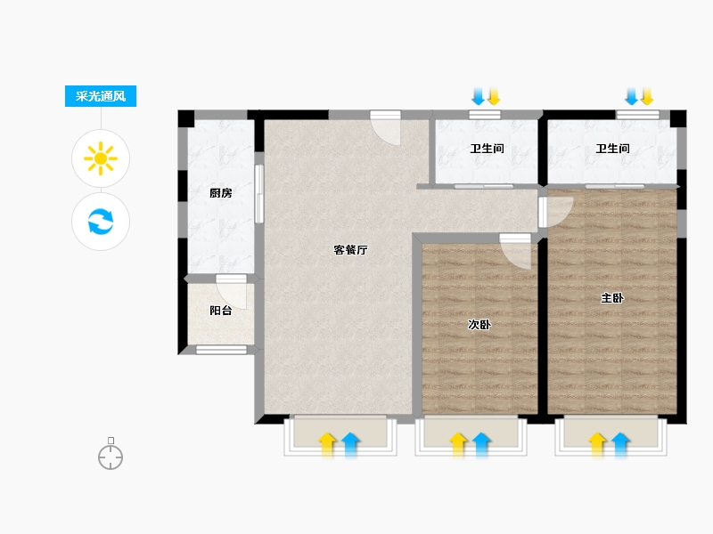 天津-天津市-万科滨海大都会观文轩2号楼,观文轩5号楼,观景轩4号楼,观景轩7号楼,观文轩6号楼-90.28-户型库-采光通风