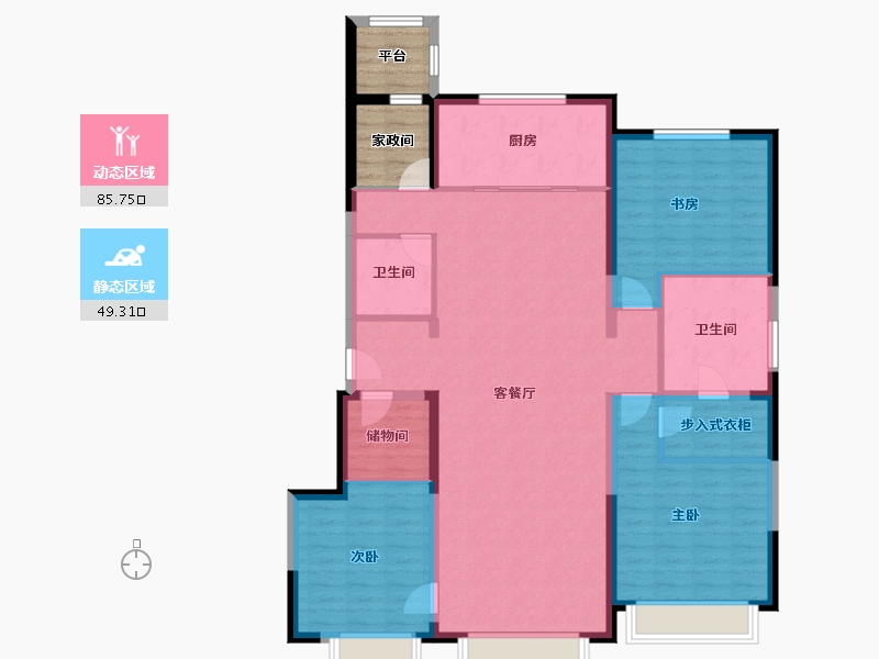 天津-天津市-万科滨海大都会观塘苑6号楼,观塘苑7号楼建面162m²-129.49-户型库-动静分区