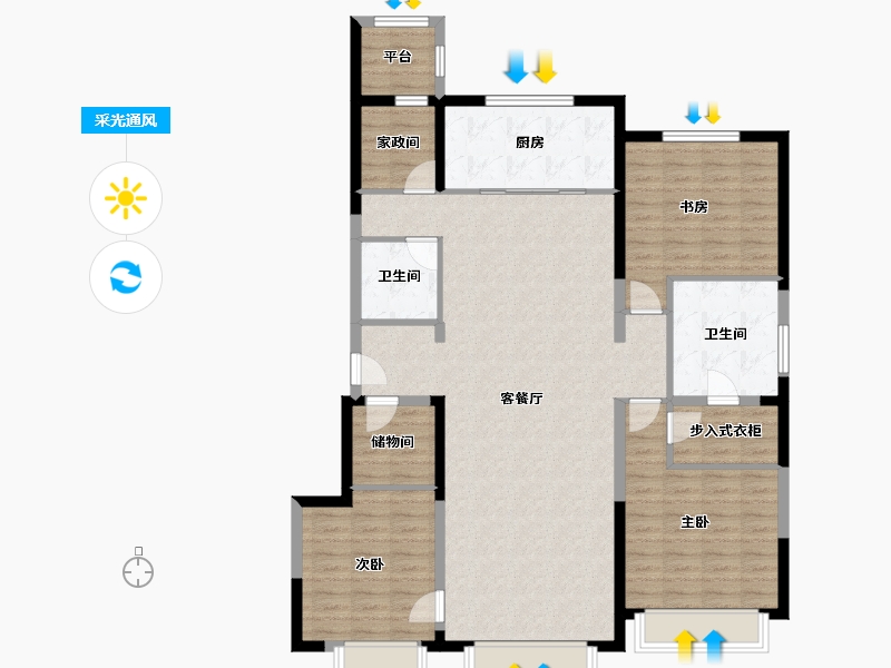 天津-天津市-万科滨海大都会观塘苑6号楼,观塘苑7号楼建面162m²-129.49-户型库-采光通风