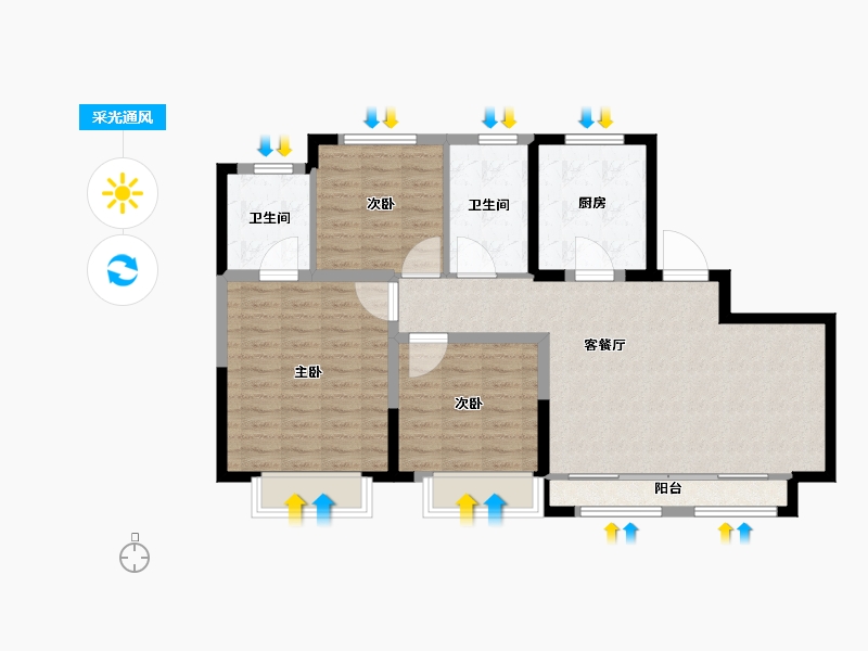 天津-天津市-禹洲悦府3号楼,6号楼,7号楼,12号楼,17号楼,18号楼建面116m²-92.81-户型库-采光通风