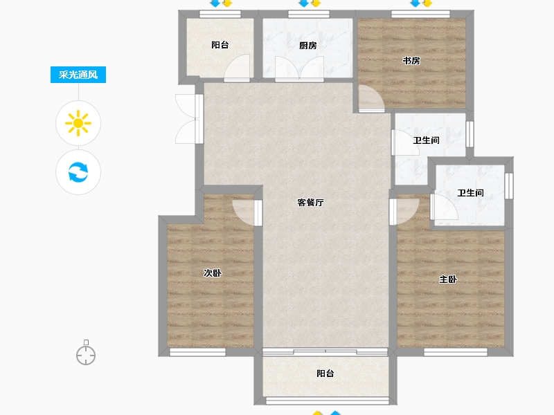 天津-天津市-贻成林湖郡1号楼,3号楼建面127m²-92.01-户型库-采光通风