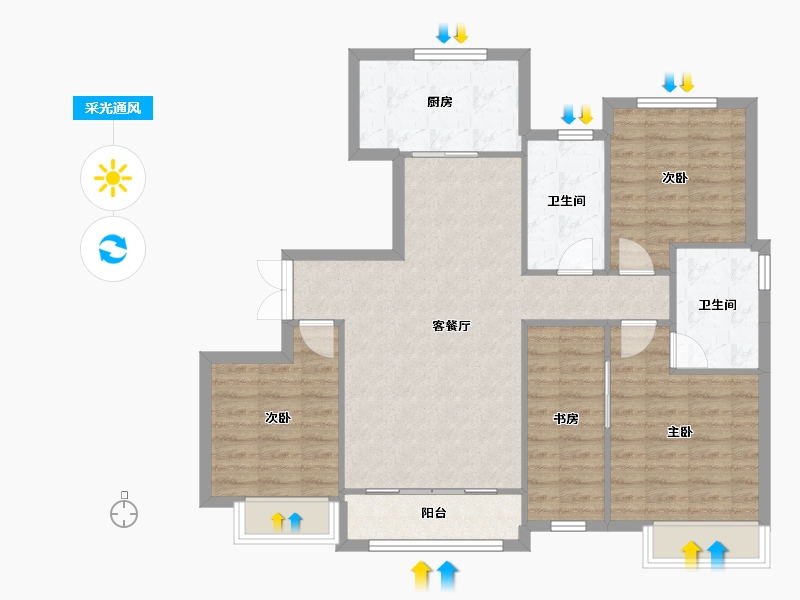 天津-天津市-天津滨海万达广场万海华府南苑3号楼,万海华府南苑4号楼,万海华府北苑3号楼建面145m²-96.25-户型库-采光通风