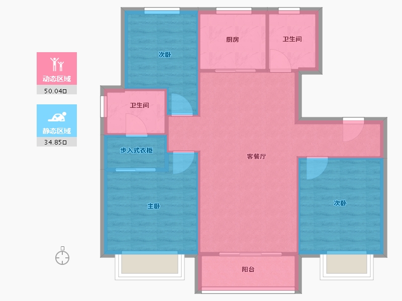 天津-天津市-中骏皓景湾9号楼,中骏皓景湾10号楼,中骏皓景湾13号楼建面103m²-77.08-户型库-动静分区