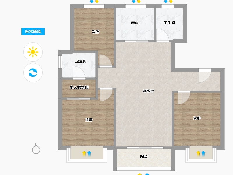 天津-天津市-中骏皓景湾9号楼,中骏皓景湾10号楼,中骏皓景湾13号楼建面103m²-77.08-户型库-采光通风