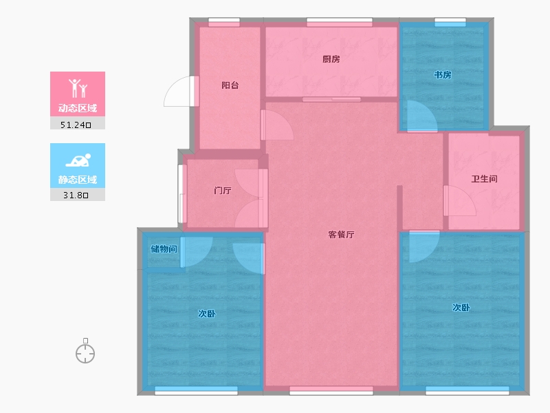 天津-天津市-宝德云湾4号楼,5号楼,12号楼,15号楼,云湾7号楼,云湾8号楼建面98-75.55-户型库-动静分区