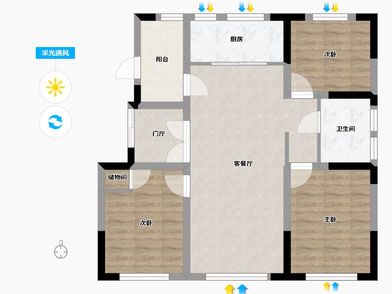 天津-天津市-宝德云湾6号楼,11号楼建面103m²-74.11-户型库-采光通风