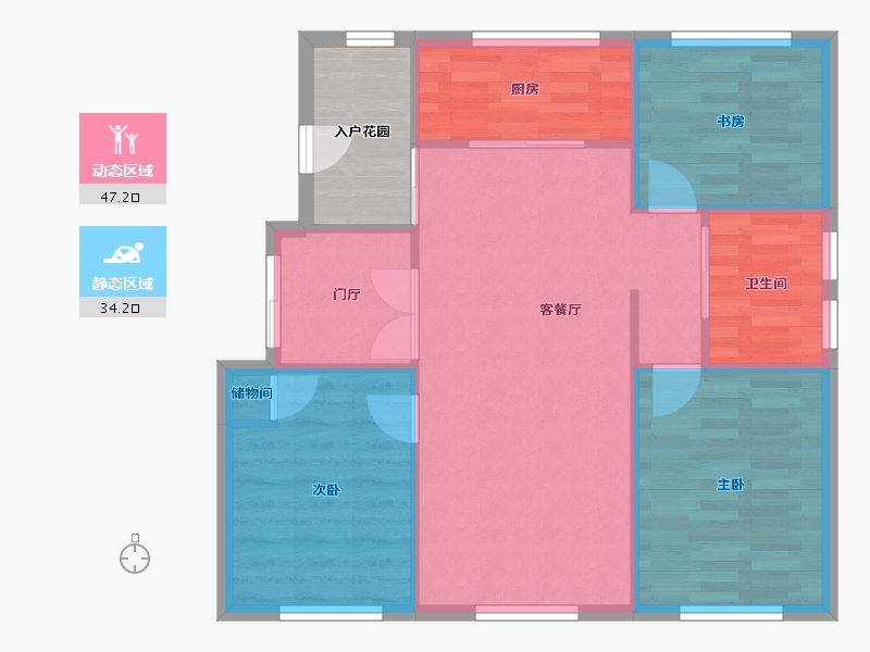 天津-天津市-宝德云湾云湾7号楼,云湾8号楼建面101m²-79.96-户型库-动静分区