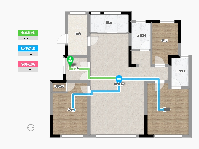 天津-天津市-宝德云湾5号楼,12号楼建面122m²-91.03-户型库-动静线